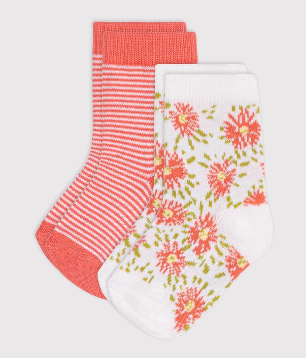2 paires de chaussettes b&eacute;b&eacute; en coton imprim&eacute; fleurs multicouleur