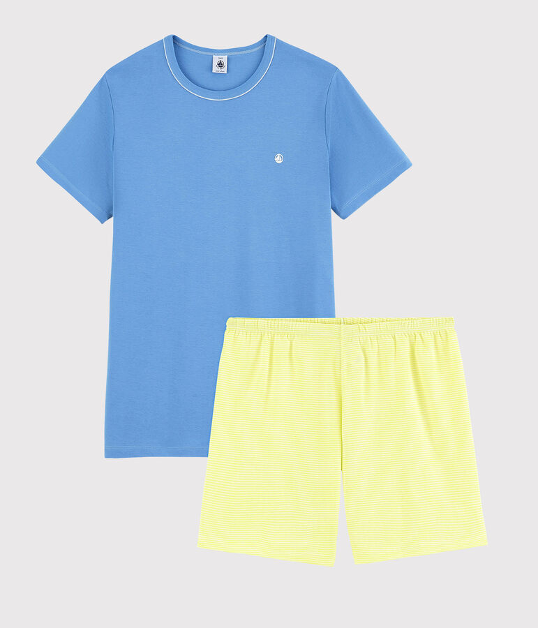 Pyjacourt bleu et jaune mixte en c&ocirc;te bleu/multicouleur