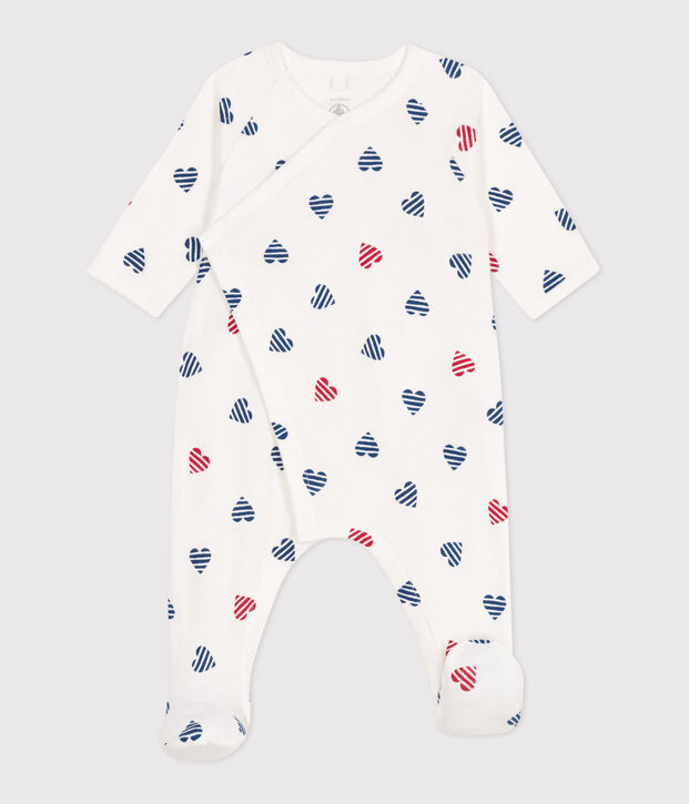 Pyjama b&eacute;b&eacute; en coton c&oelig;ur ray&eacute; blanc/multicouleur