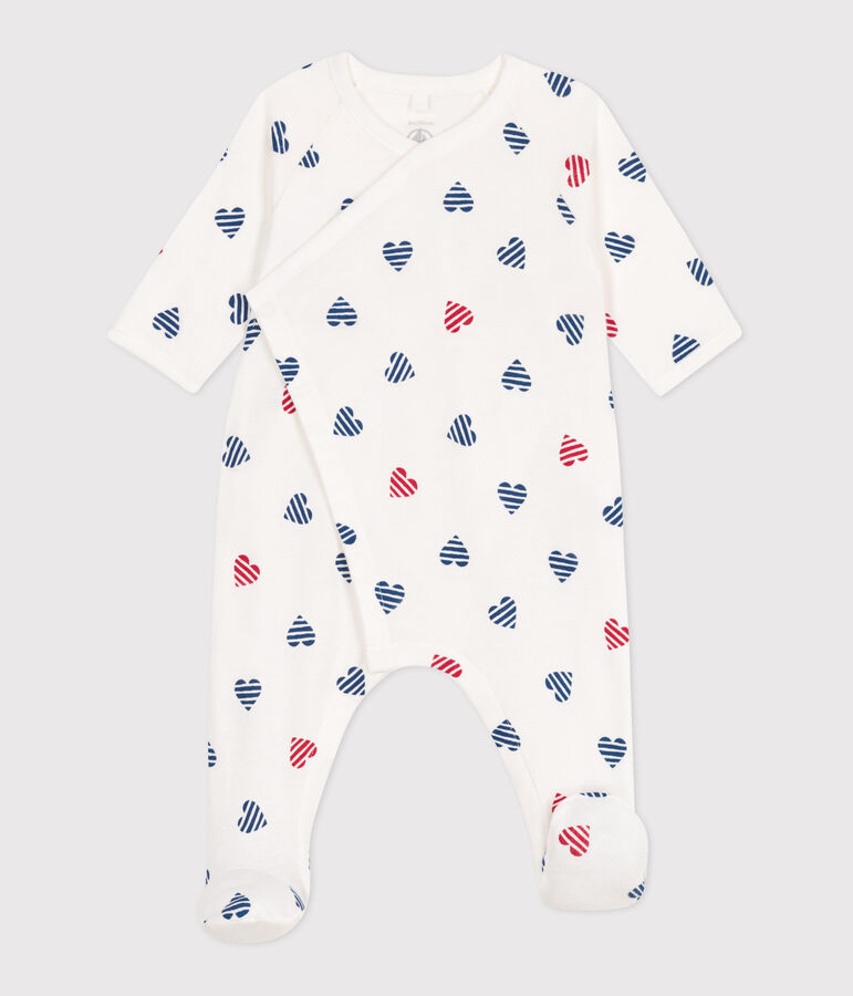 Pyjama b&eacute;b&eacute; en coton c&oelig;ur ray&eacute; blanc MARSHMALLOW/blanc MULTICO