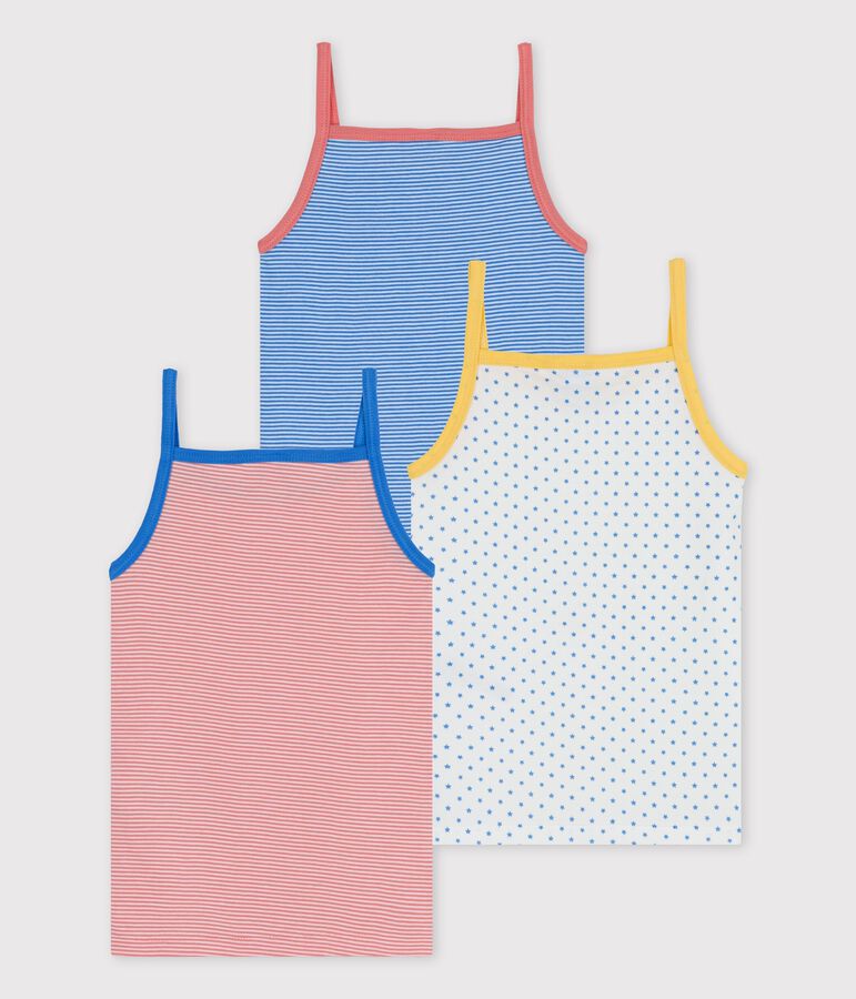 Lot de 3 chemises &agrave; bretelles milleraies petite fille en coton biologique multicouleur