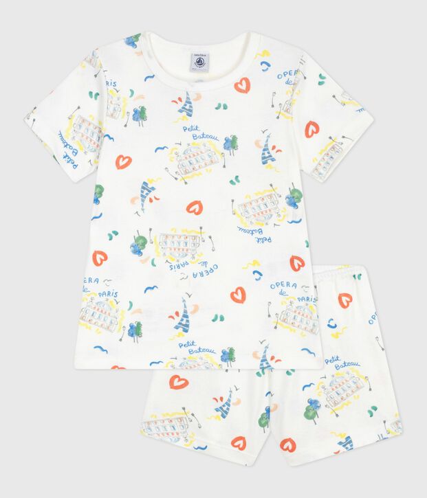 Pyjama short enfant en coton imprim&eacute; Op&eacute;ra blanc/multicouleur