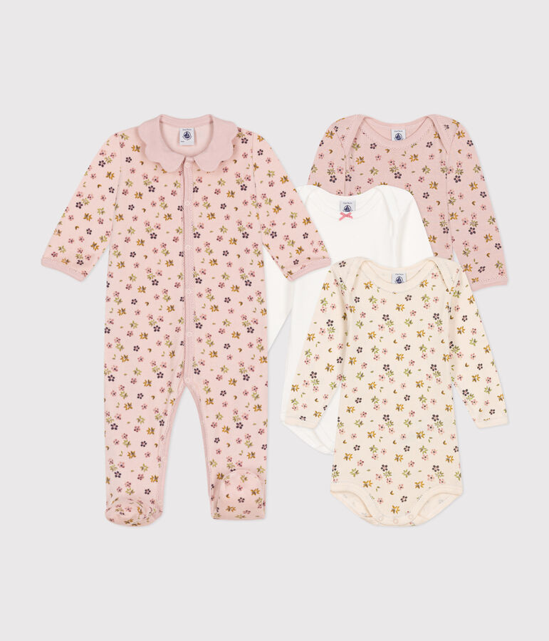 Coffret pyjama et 3 bodies fleurs b&eacute;b&eacute; variante 1