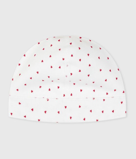 Bonnet naissance en coton imprimé cœurs blanc MARSHMALLOW/rouge TERKUIT