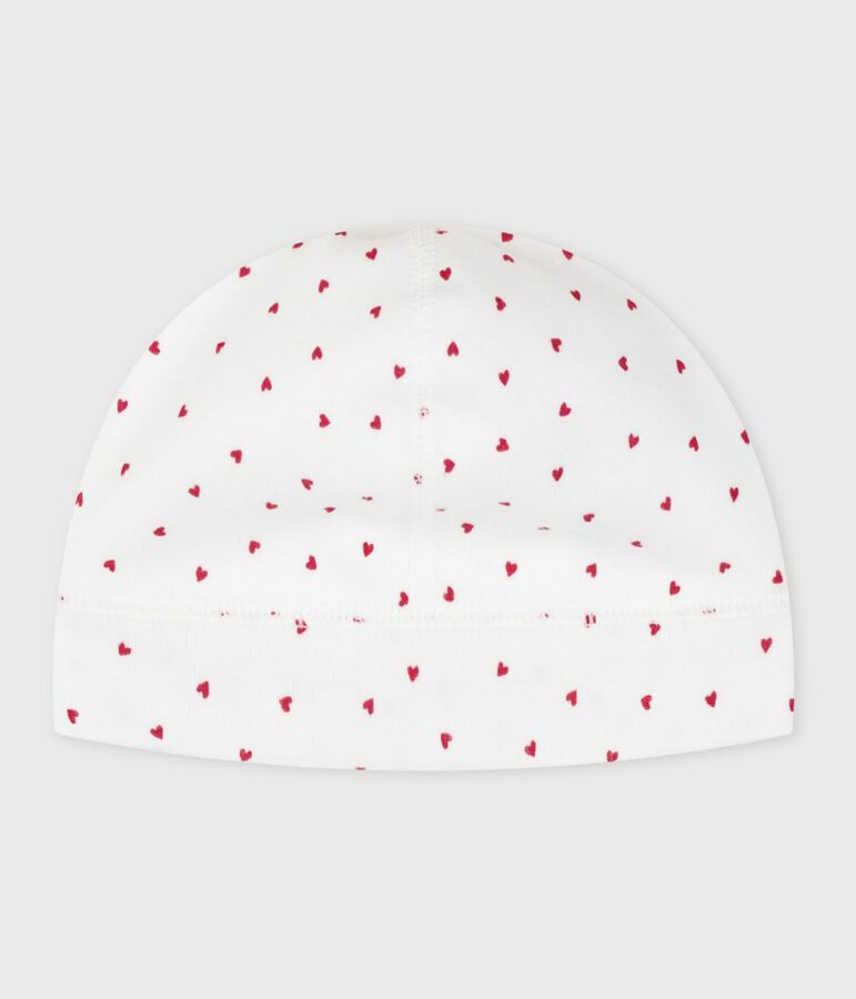 Bonnet naissance en coton imprim&eacute; c&oelig;urs blanc MARSHMALLOW/rouge TERKUIT
