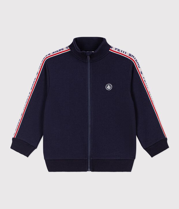 Sweatshirt zipp&eacute; enfant en coton bleu marine