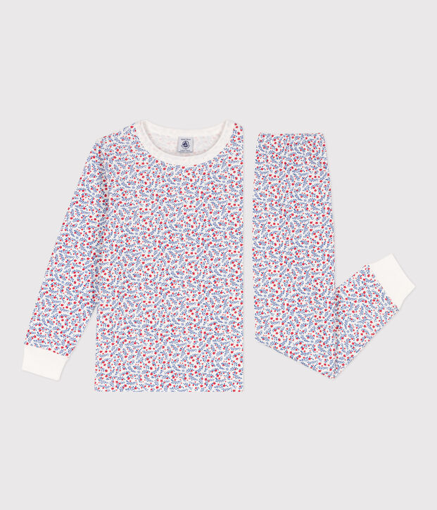 Pyjama fleurs en coton petite fille blanc/multicouleur