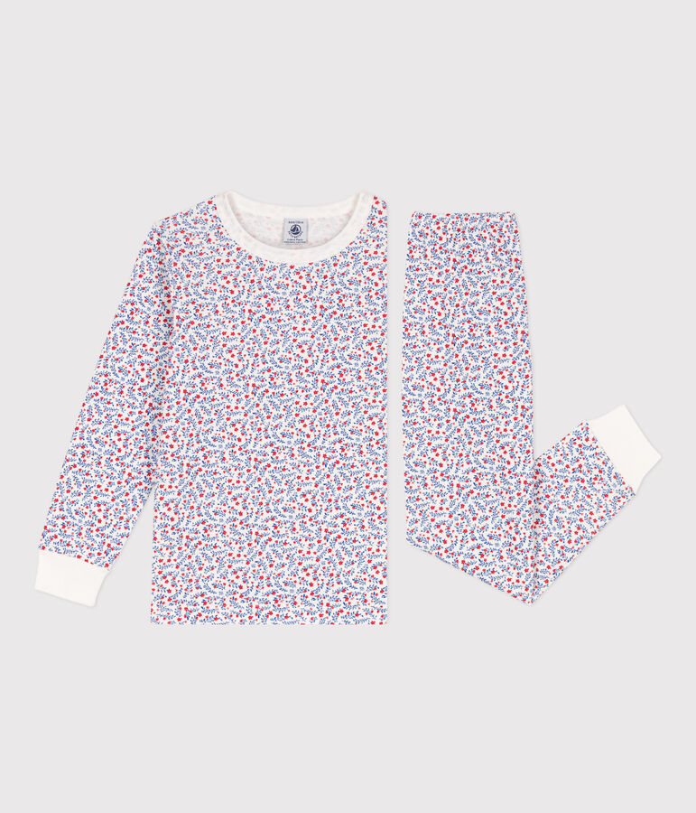 Pyjama fleurs en coton petite fille blanc MARSHMALLOW/blanc MULTICO