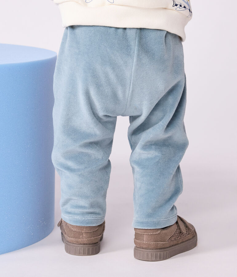 Pantalon b&eacute;b&eacute; en bouclette velours uni bleu GOBELIN