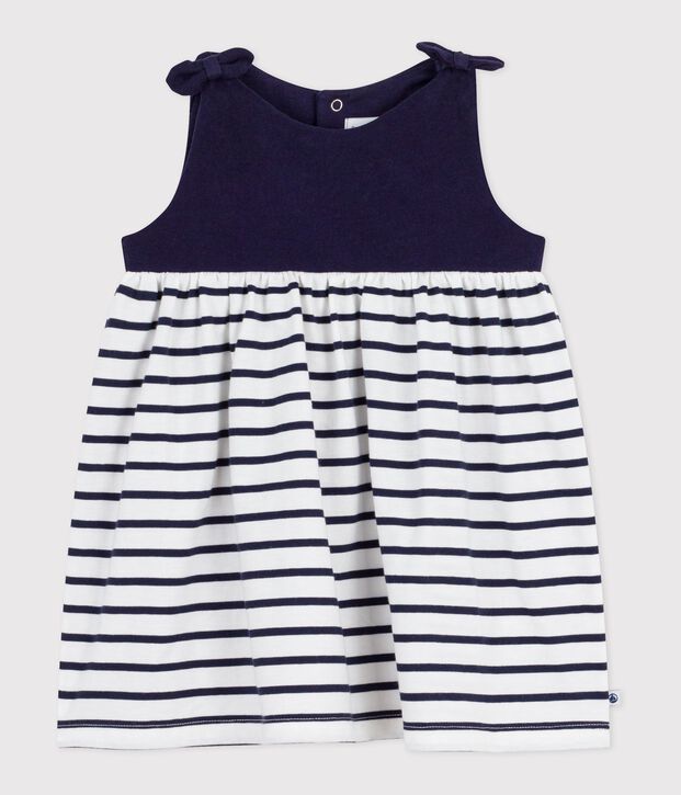 Robe b&eacute;b&eacute; en coton sans manches, ray&eacute;e bleu/blanc