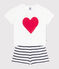 Pyjama short enfant en coton imprimé cœur blanc MARSHMALLOW/bleu SMOKING