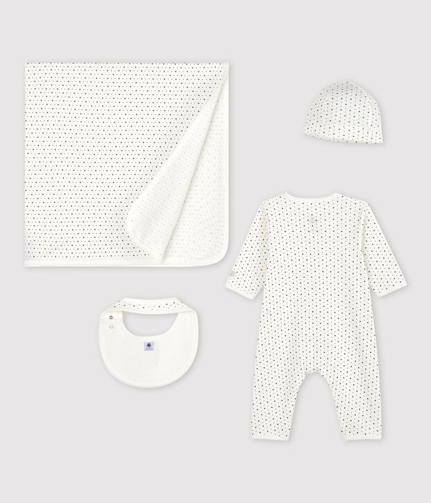Coffret cadeau naissance blanc &agrave; &eacute;toiles b&eacute;b&eacute; en coton biologique multicouleur