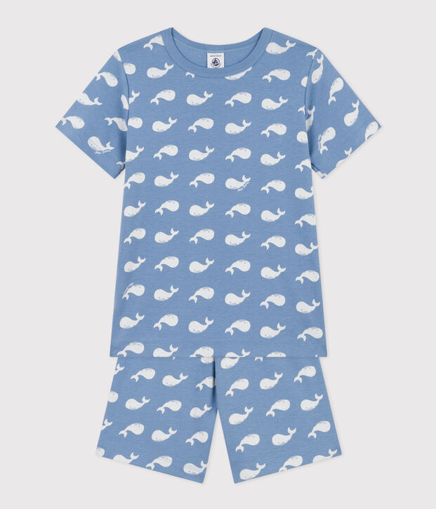 Pyjama short imprim&eacute; baleine en coton enfant bleu/blanc
