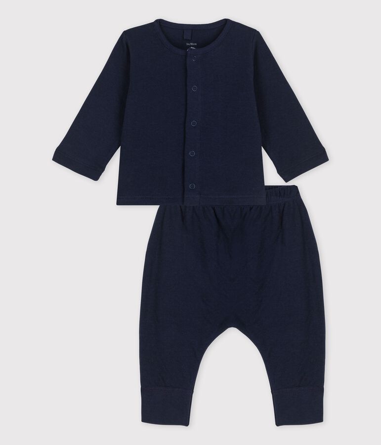 Ensemble 2 pi&egrave;ces uni en tubique bio b&eacute;b&eacute; bleu SMOKING