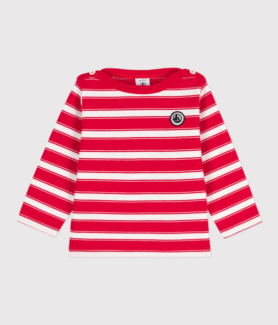 Marinière bébé en jersey épais rayé rouge PEPS/blanc MARSHMALLOW