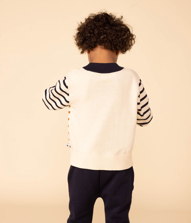 Pull marin en coton enfant fille / gar&ccedil;on &eacute;cru/multicouleur