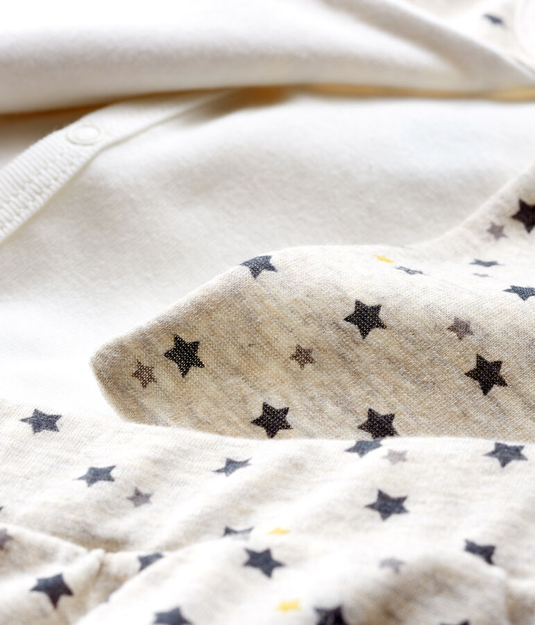 Ensemble trois pi&egrave;ces b&eacute;b&eacute; gar&ccedil;on en laine et coton beige/multicouleur