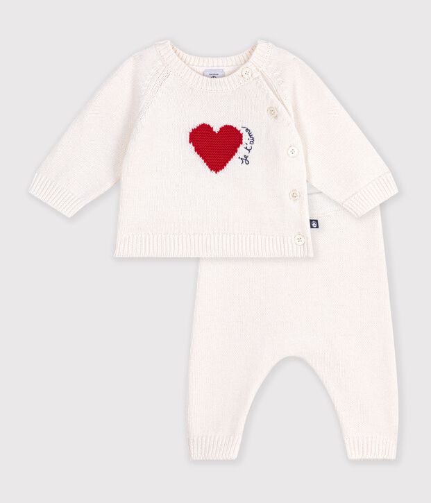 Ensemble b&eacute;b&eacute; en tricot jacquard c&oelig;ur rouge/rouge