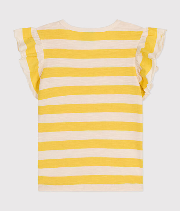 Tee-shirt ray&eacute; en jersey flamm&eacute; enfant fille jaune/&eacute;cru