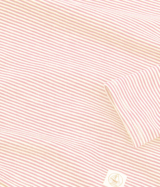 Tee-shirt manches longues milleraies petite fille en laine et coton rose CHARME/blanc MARSHMALLOW