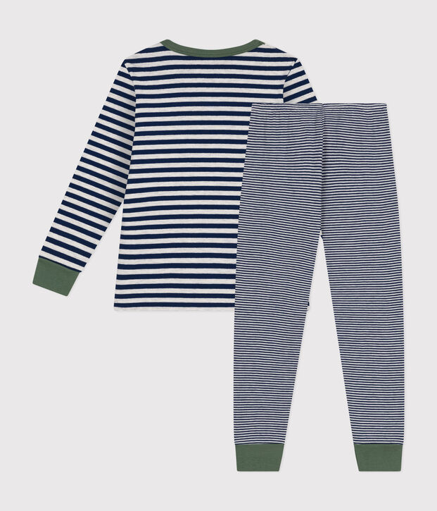 Pyjama en coton ray&eacute; enfant bleu/beige