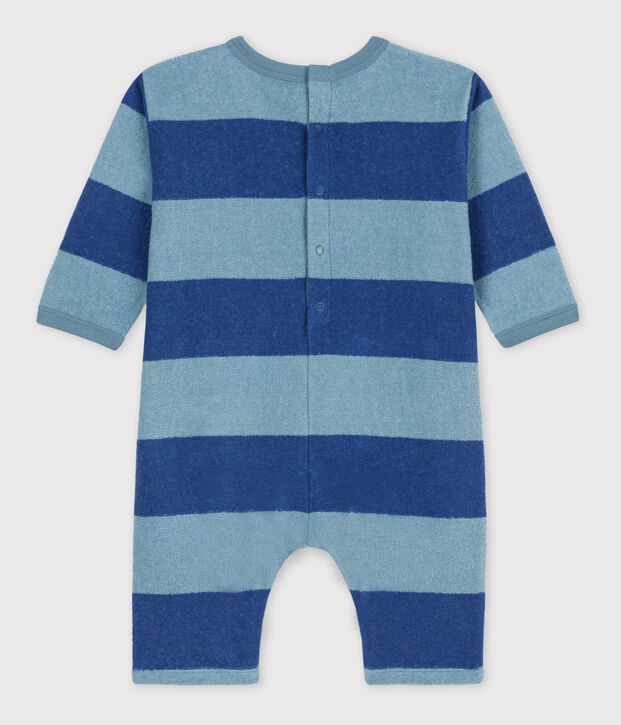Combinaison b&eacute;b&eacute; longue en bouclette &eacute;ponge bleu/bleu