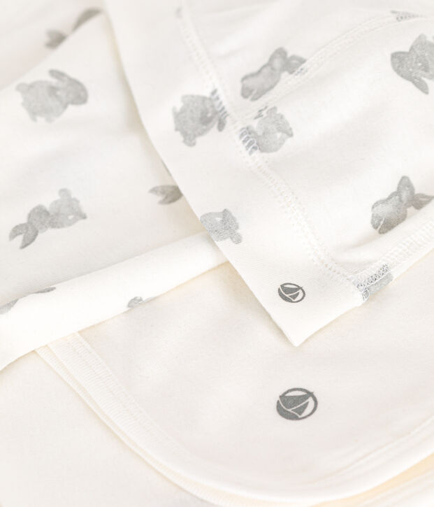 Lot 3 pi&egrave;ces en coton b&eacute;b&eacute; blanc/gris