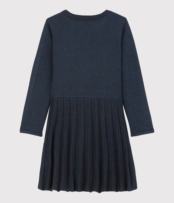Robe manches longues coton enfant fille bleu SMOKING BRILLANT