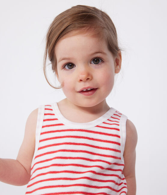 Combinaison courte bébé en coton à rayures rouge MARSHMALLOW/ SPI