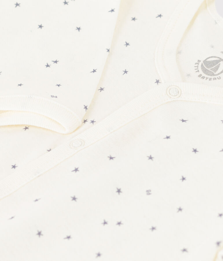 Pyjama b&eacute;b&eacute; &eacute;toiles en coton sans pieds blanc MARSHMALLOW/blanc MISTIGRI