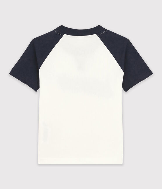 Tee-shirt manches courtes en jersey enfant garçon blanc MARSHMALLOW/bleu SMOKING