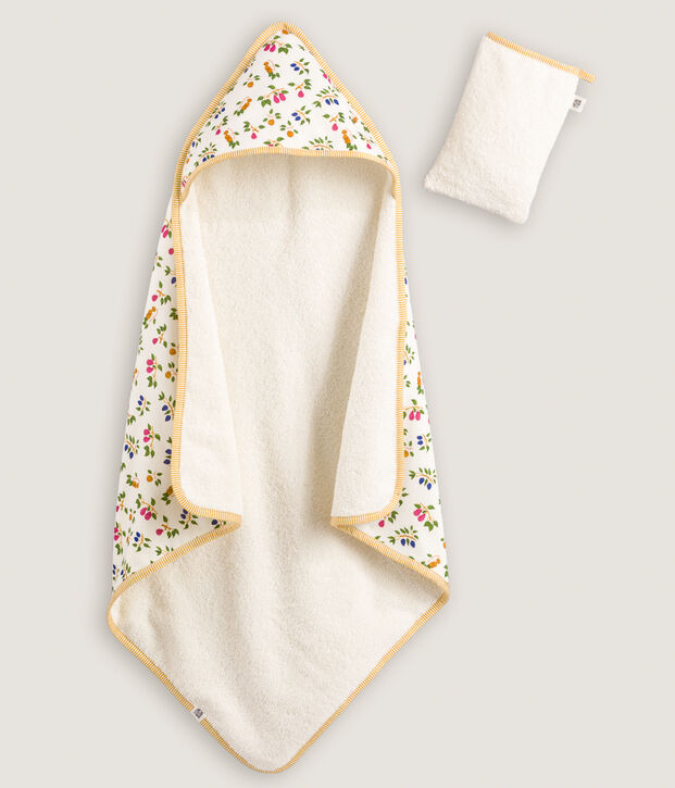 Carr&eacute; de bain et gant b&eacute;b&eacute; imprim&eacute;s fruits blanc/jaune/multicouleur