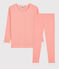 Pyjama snugfit rayé milleraies petite fille en coton rose PEACHY/blanc MARSHMALLOW