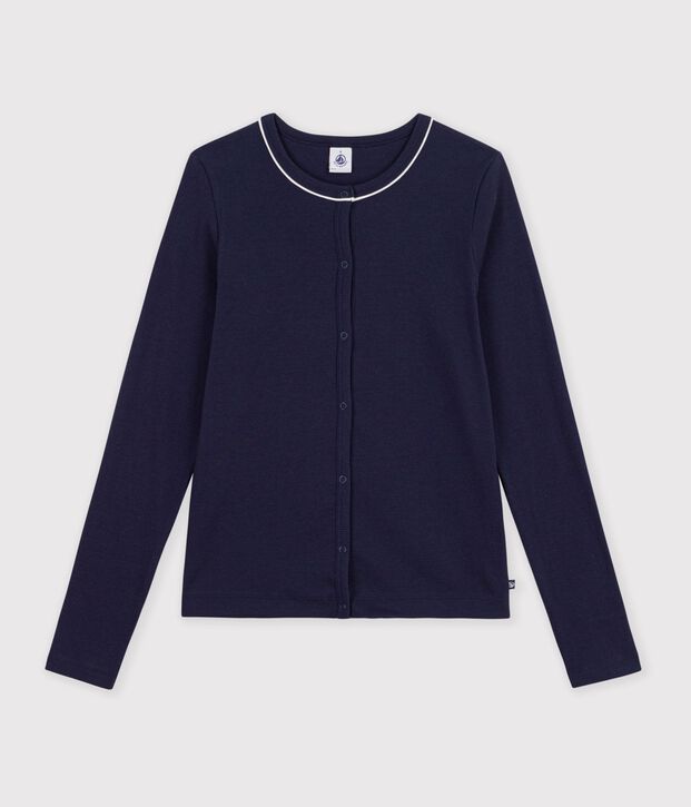 Cardigan femme en coton uni bleu marine