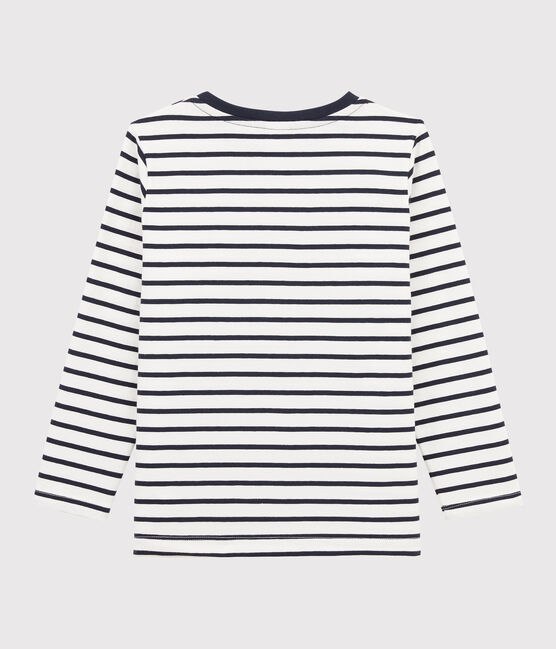 Tee-shirt marinière enfant garçon blanc MARSHMALLOW/bleu SMOKING