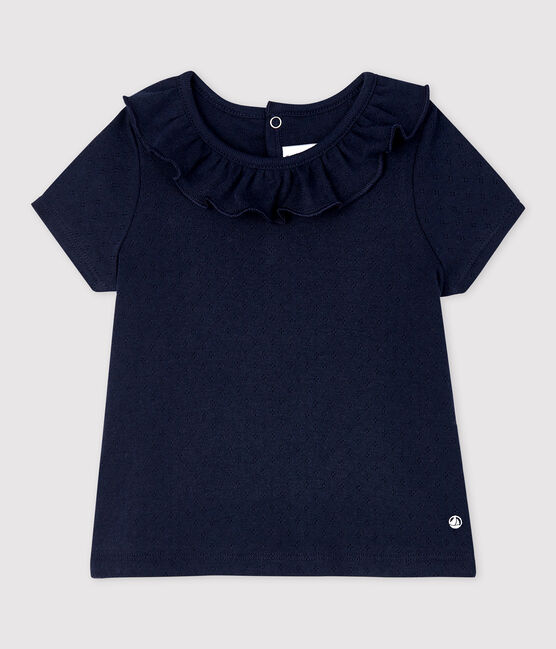 Blouse ajourée manches courtes en coton bébé fille bleu SMOKING
