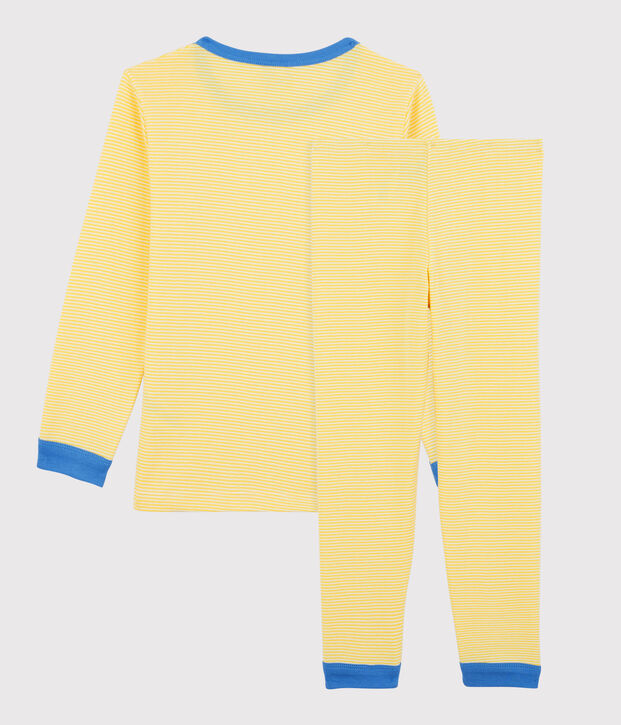 Pyjama ray&eacute; milleraies en coton enfant jaune/blanc