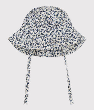 Capeline en gaze de coton fleurs bleues bébé fille