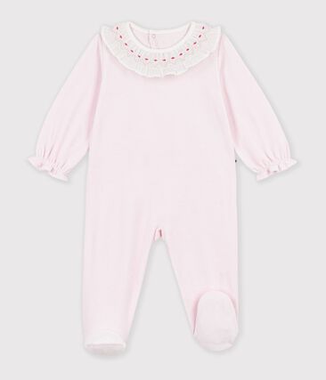 Pyjama bébé en velours avec collerette et ouverture dos uni