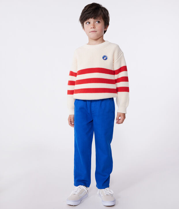 Pull enfant en coton &agrave; rayures rouge/rouge