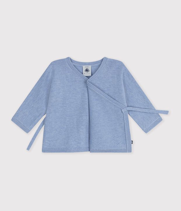 Brassi&egrave;re b&eacute;b&eacute; cache-c&oelig;ur en tricot laine et coton ajour&eacute; bleu clair
