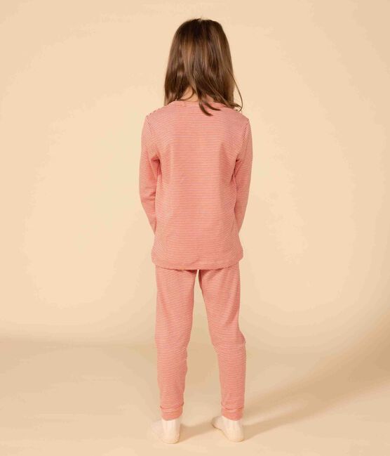Pyjama rayé en coton enfant orange OURSIN/blanc MARSHMALLOW