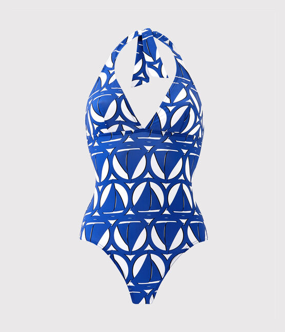 Maillot de bain 1 pièce femme imprimé blanc MARSHMALLOW/bleu PERSE/ MULTICO