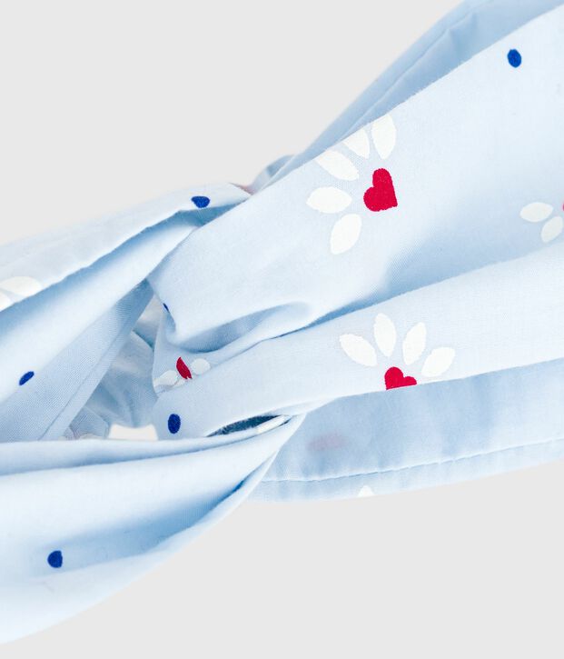 Bandeau enfant en popeline imprim&eacute; fleurs bleu/multicouleur