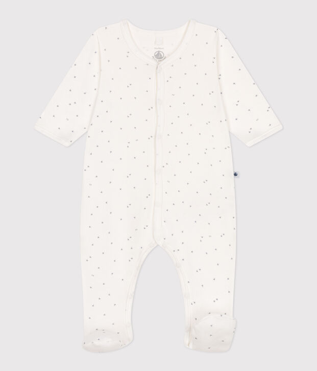 Pyjama b&eacute;b&eacute; en coton petites &eacute;toiles blanc/gris