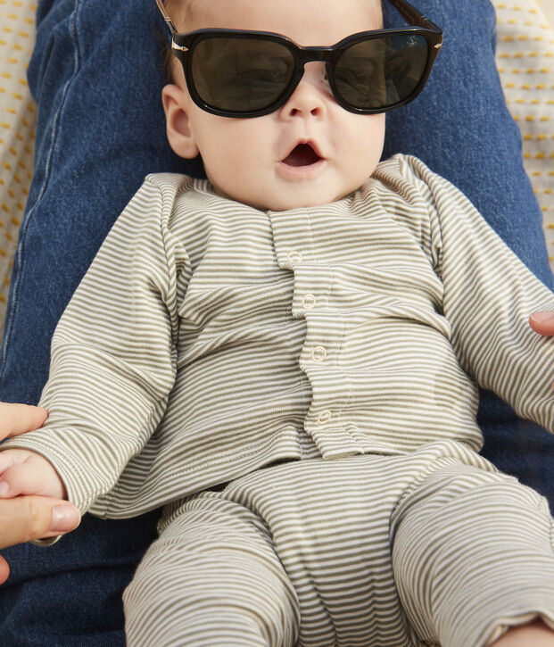 Ensemble &agrave; rayure milleraies en coton b&eacute;b&eacute; vert/blanc