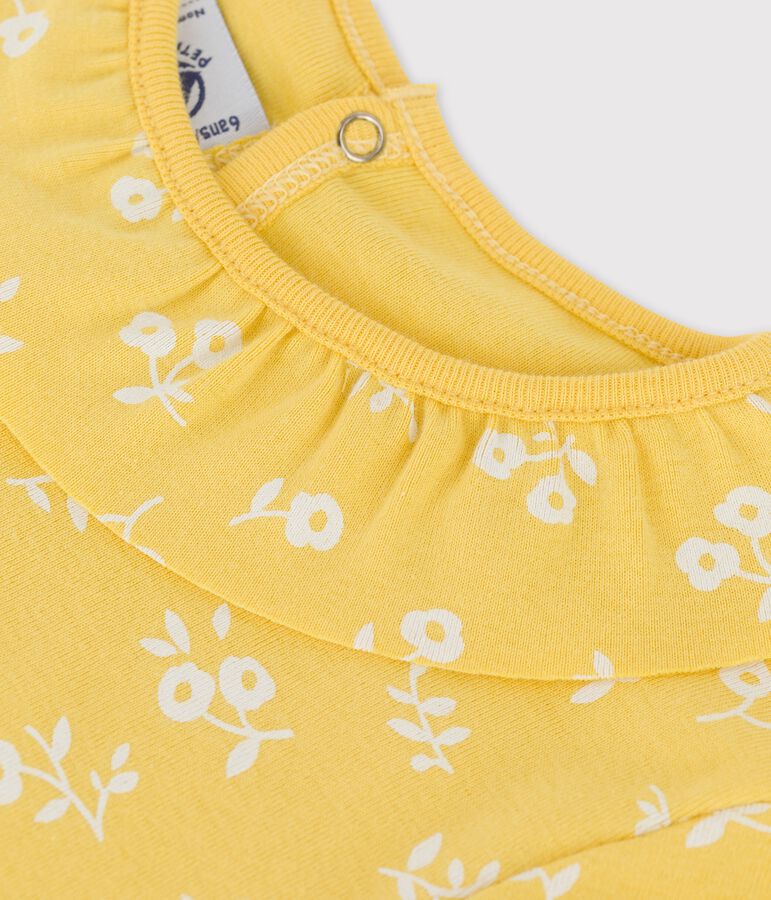 T-shirt manches courtes en coton enfant fille jaune ORGE/blanc MARSHMALLOW