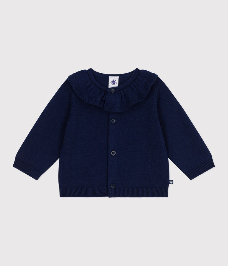 Cardigan b&eacute;b&eacute; en tricot laine et coton uni &agrave; col bleu SOIR