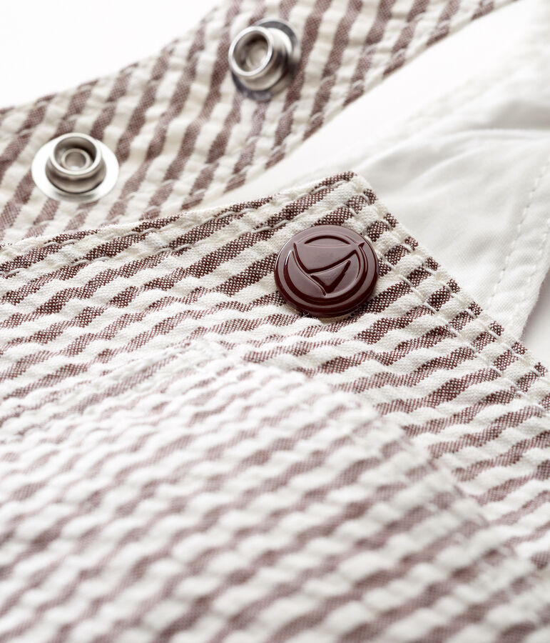 Salopette courte b&eacute;b&eacute; gar&ccedil;on ray&eacute;e marron/blanc