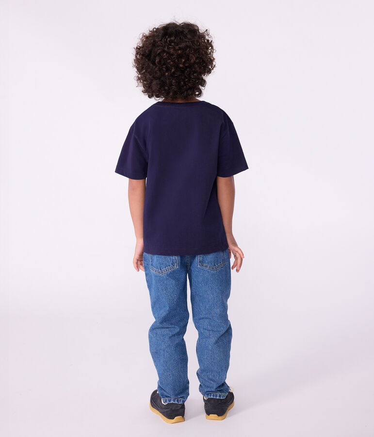 Tee-shirt enfant &agrave; manches courtes imprim&eacute; bleu SOIR